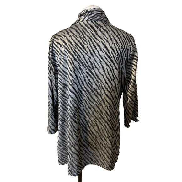 Chicos Light Jacket Topper 3 XL Black Gray Silver Open Front Stretch Washable - Picture 5 of 10
